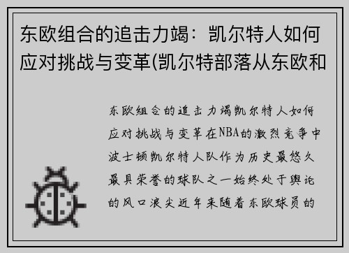 东欧组合的追击力竭：凯尔特人如何应对挑战与变革(凯尔特部落从东欧和中欧迁移到不列颠群岛)